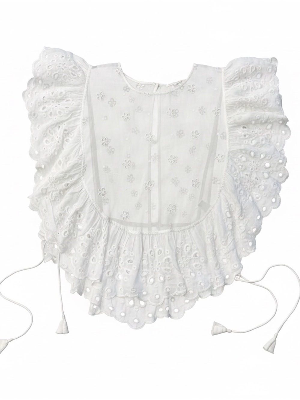 Women’s White Eyelet Ruffle Peplum Blouse - Picture 2 of 12